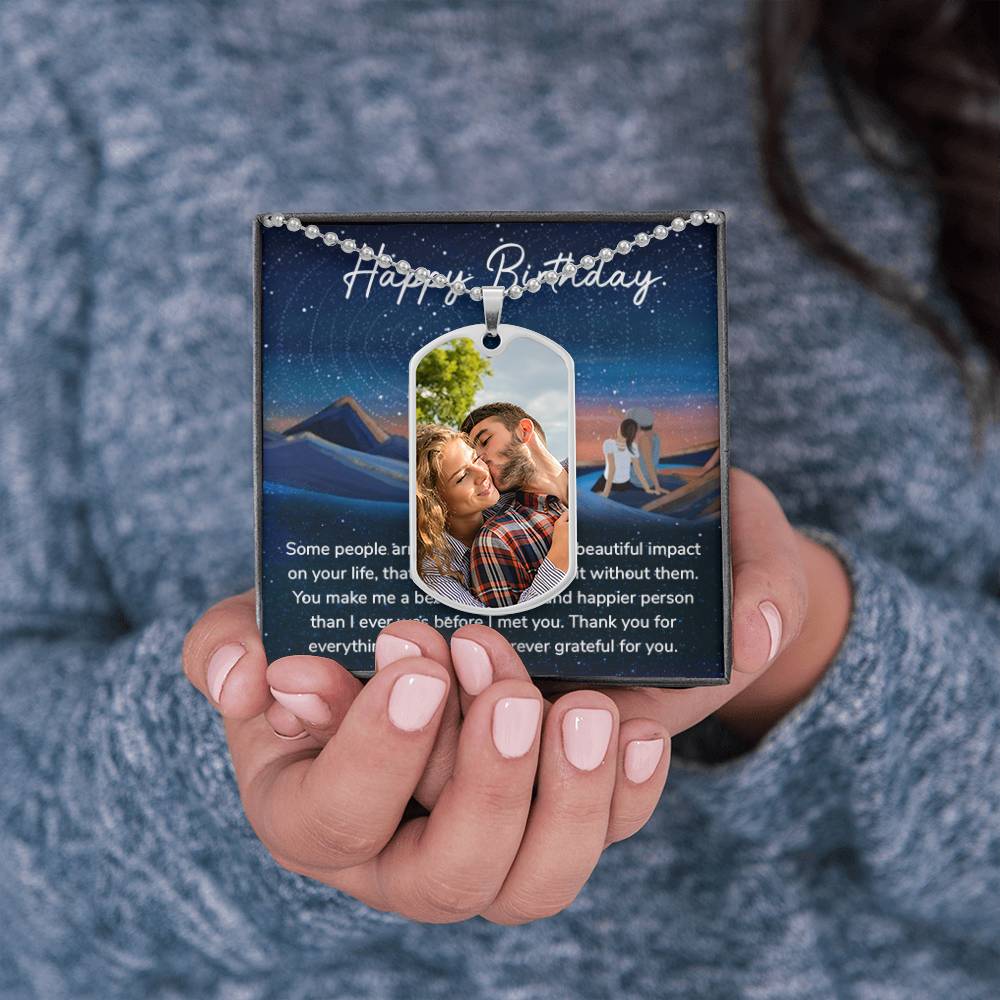 Photo Dog Tag Necklace "Happy Birthday"