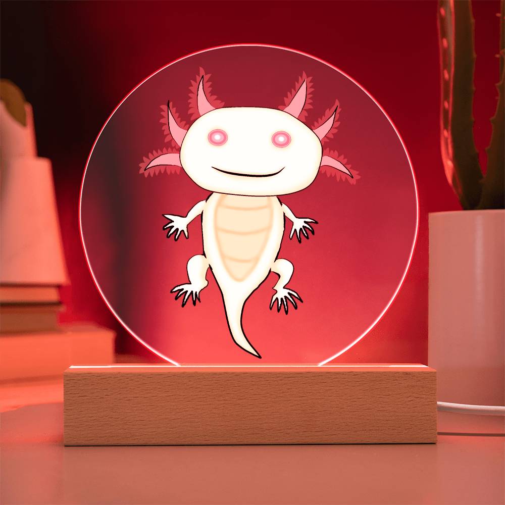 Albino Axolotl Night Light – Cute Kawaii LED Acrylic Plaque with Color-Changing Base