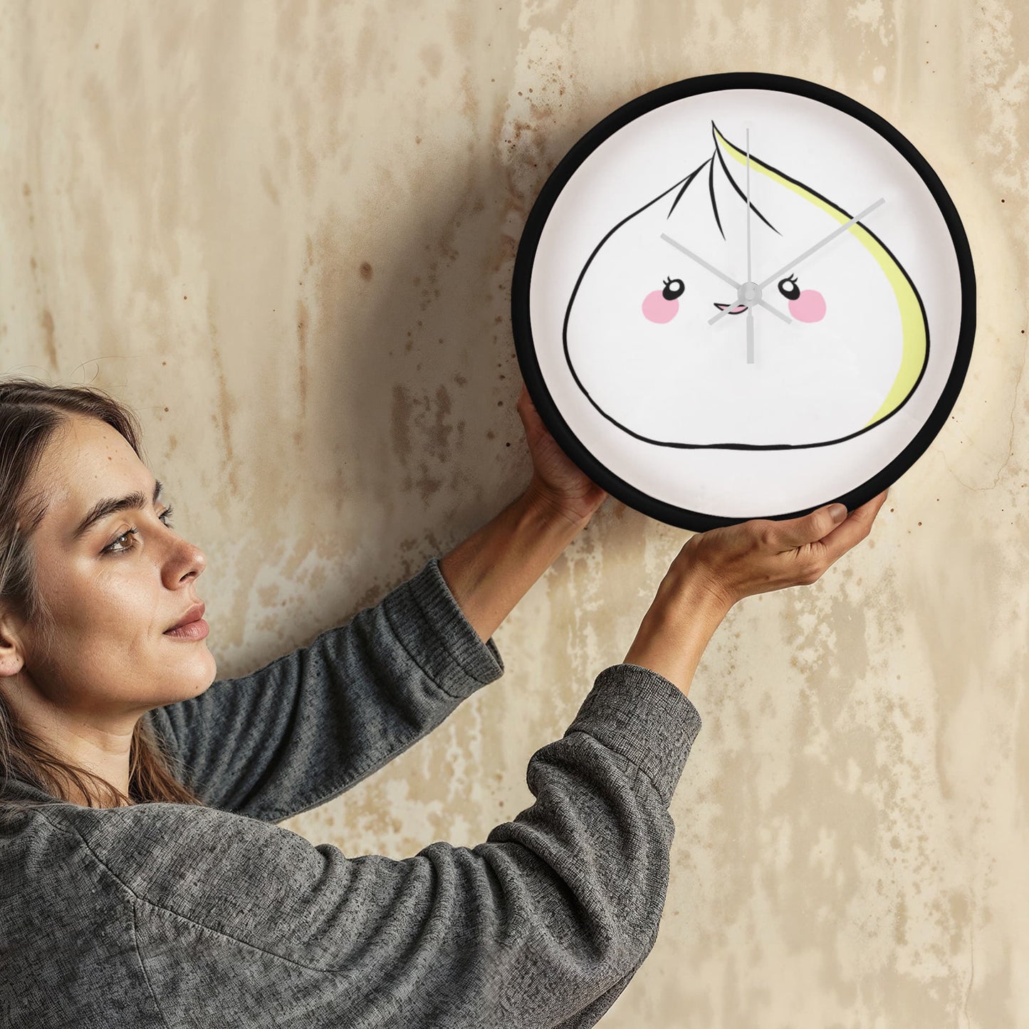 Sweet Dumpling Wall Clock – 10” Kawaii Wood Frame Clock for Cute Kitchen, Nursery, or Bedroom