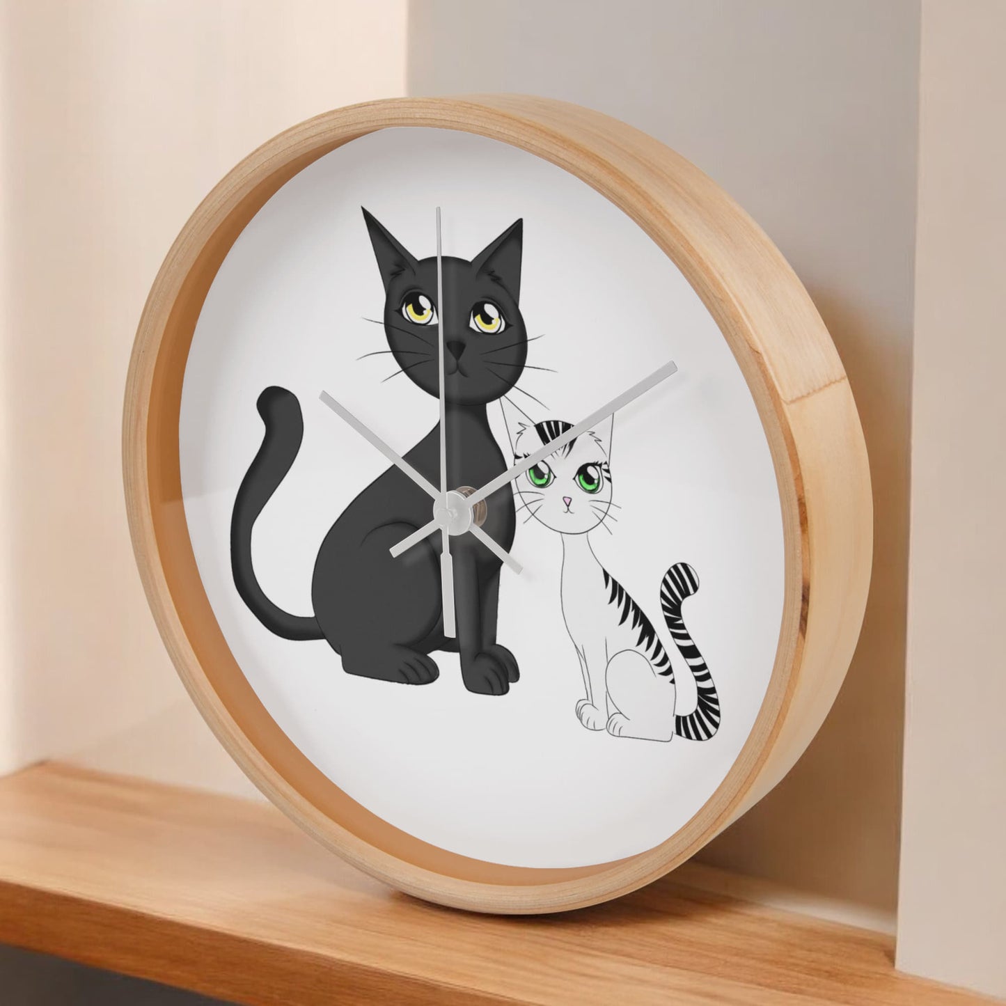 Black and White Cat Wall Clock – Elegant Feline Art, Gothic Home Decor