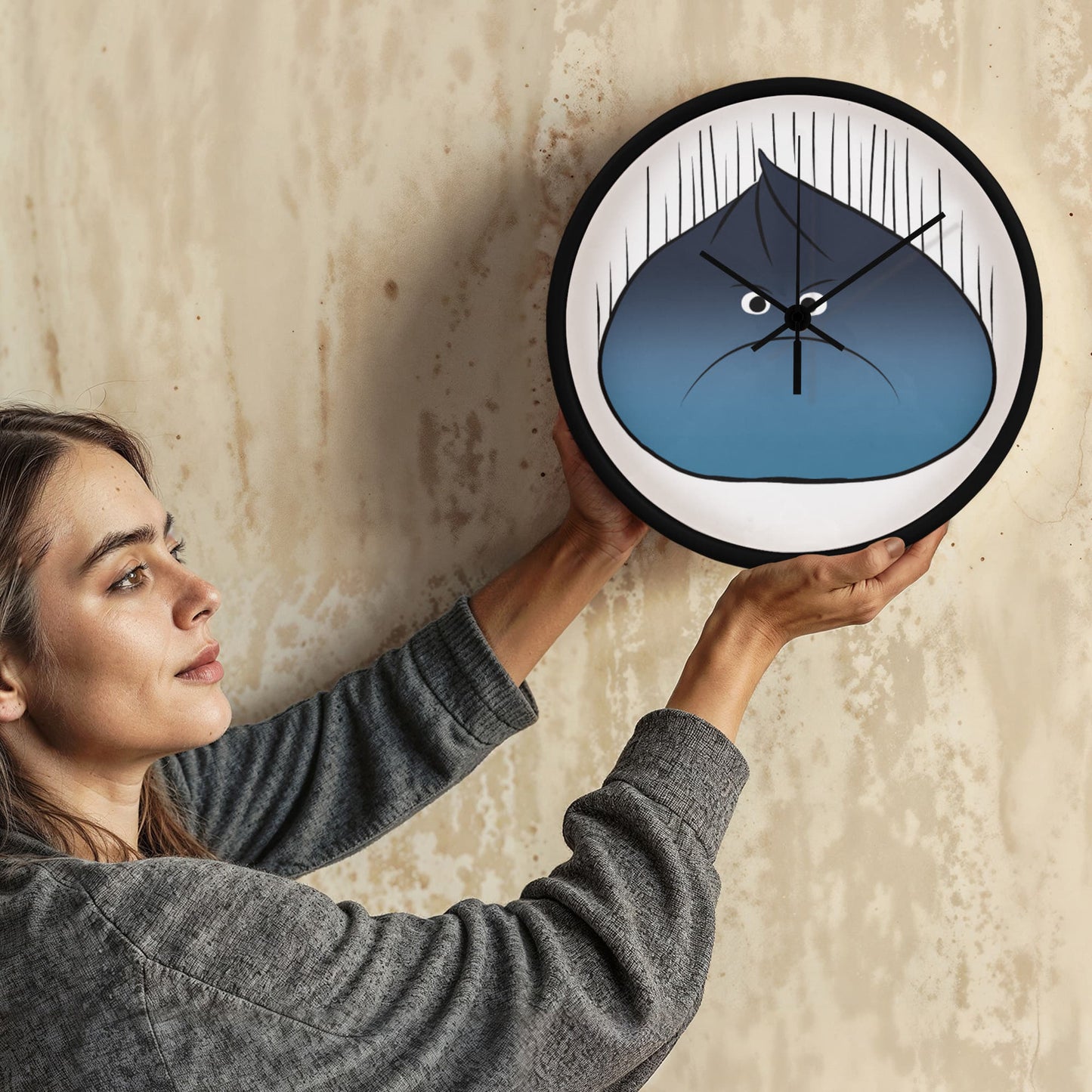 Grumpy Dumpling Wall Clock – 10” Round Wooden Clock with Moody Face Design, Funny Gift for Teens, Coworkers, or Anti-Morning People