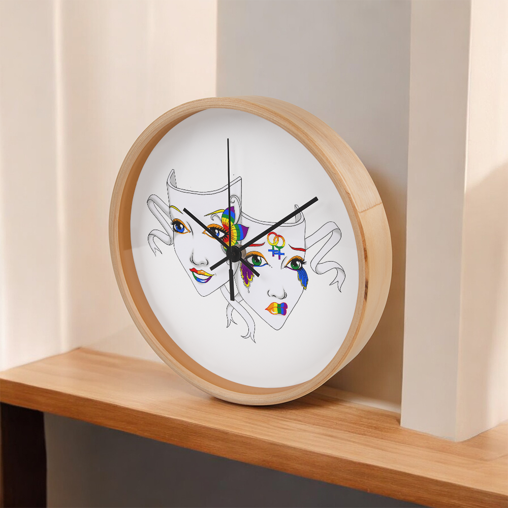 Lesbian Pride Comedy Tragedy Theatre Mask Wall Clock
