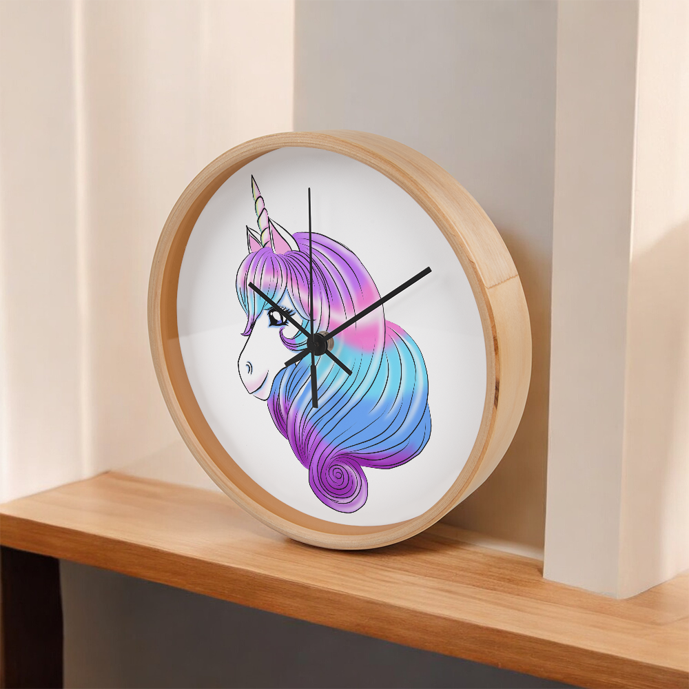 Pastel Unicorn Wall Clock – 10” Magical Wood Frame Clock for Girls' Rooms, Nurseries & Fantasy Decor