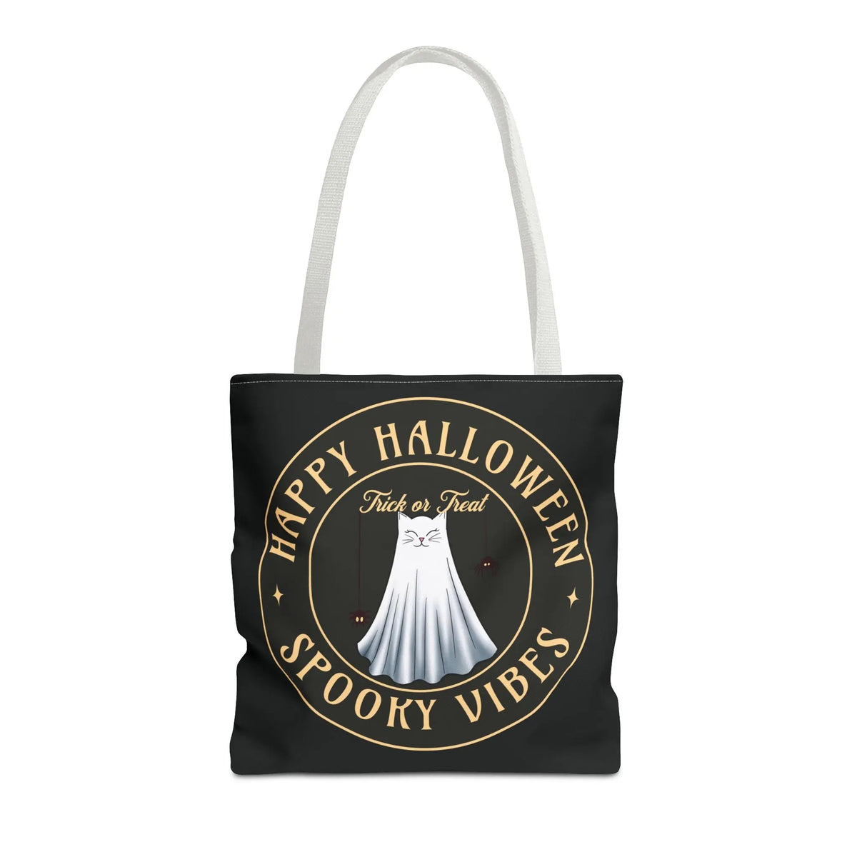 Halloween Tote Bag with Spooky Vibes and Cat Ghost Design Printify