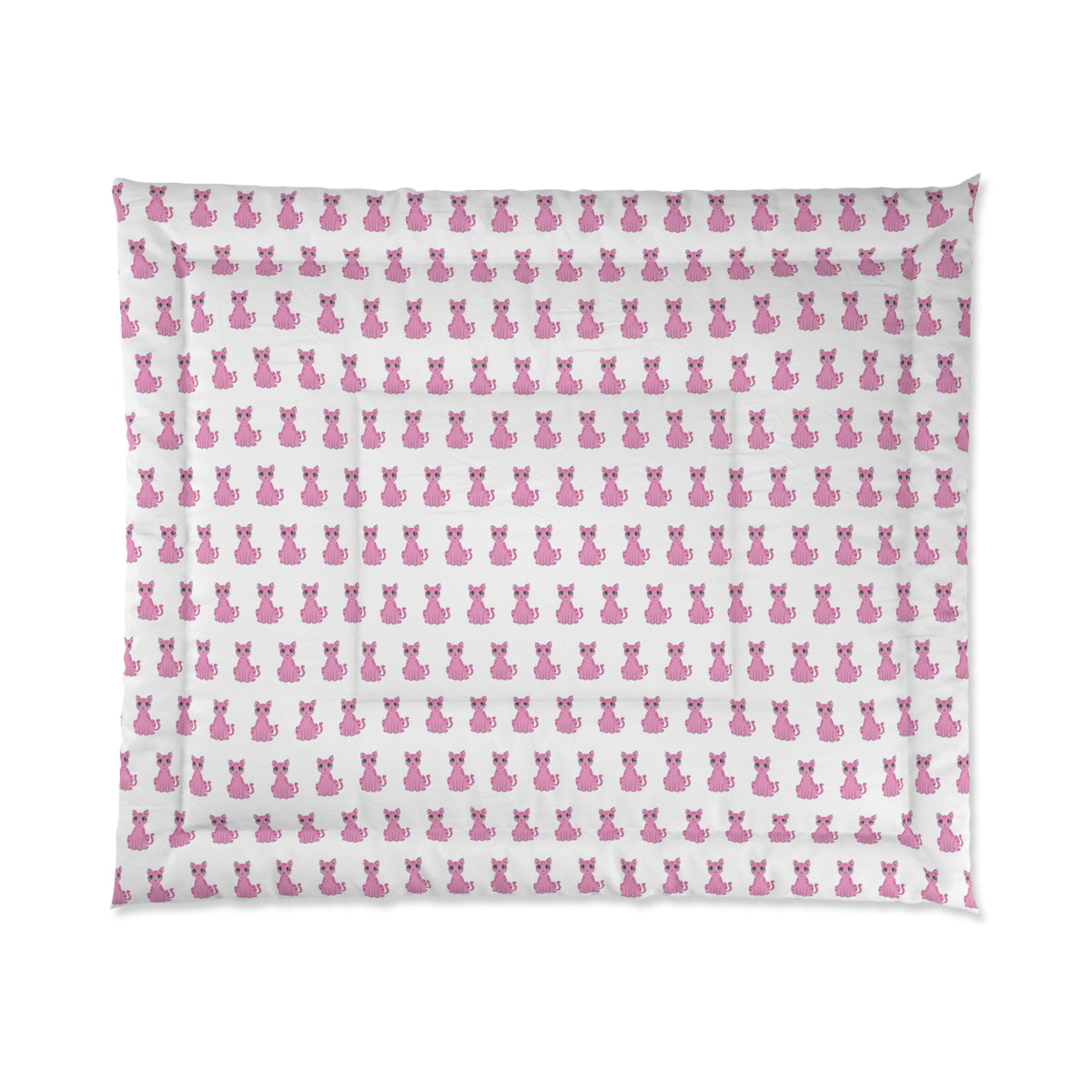 Unique Pink Cat with Green Eyes Pattern Comforter - Lightweight Polyester Bedding