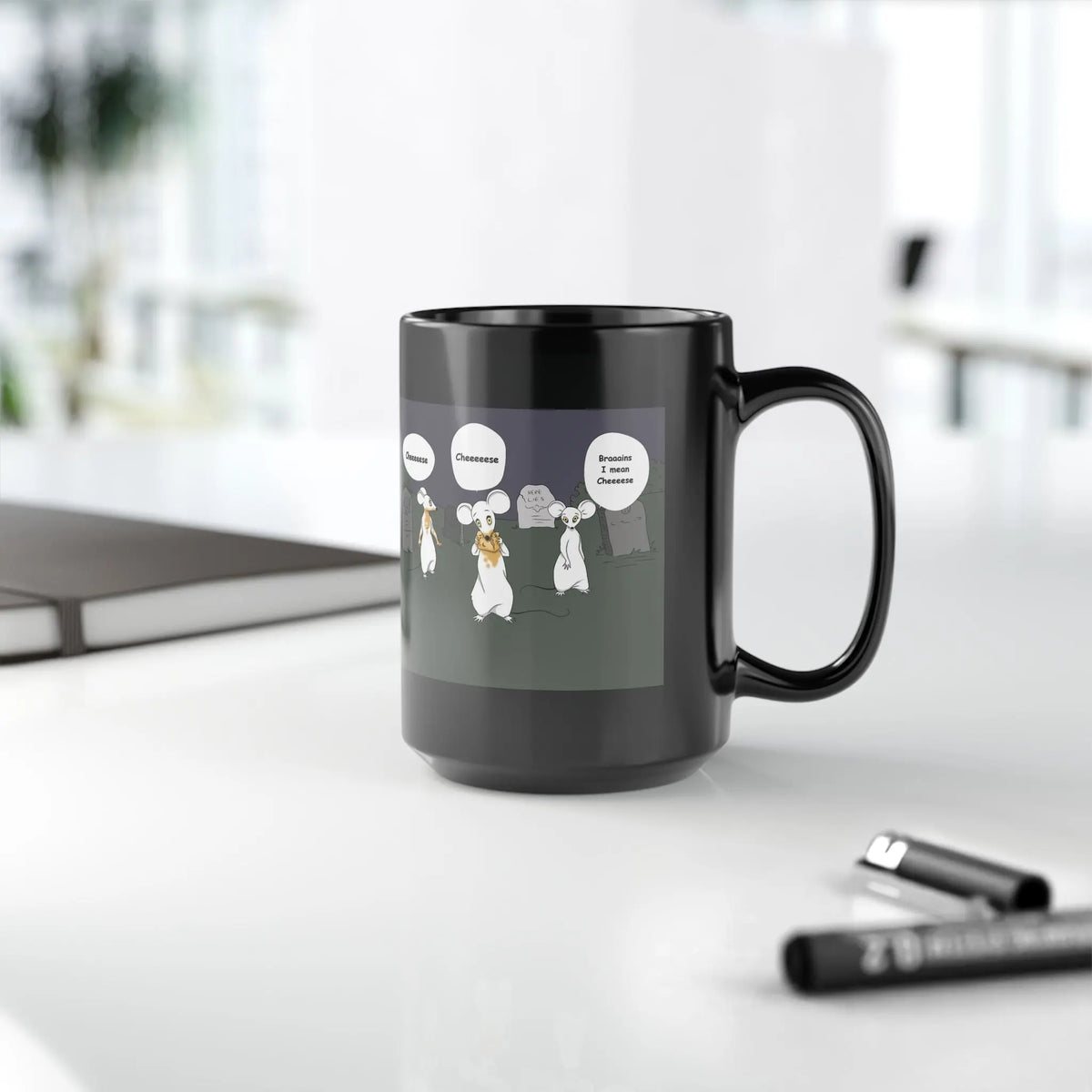 Zombie Rat Mug, Cute Reanimated Rodents Coffee Cup, Spooky Halloween Gift, Black Mug (11oz, 15oz), Scary Zombie Mouse Tea Mug, Funny Undead Printify