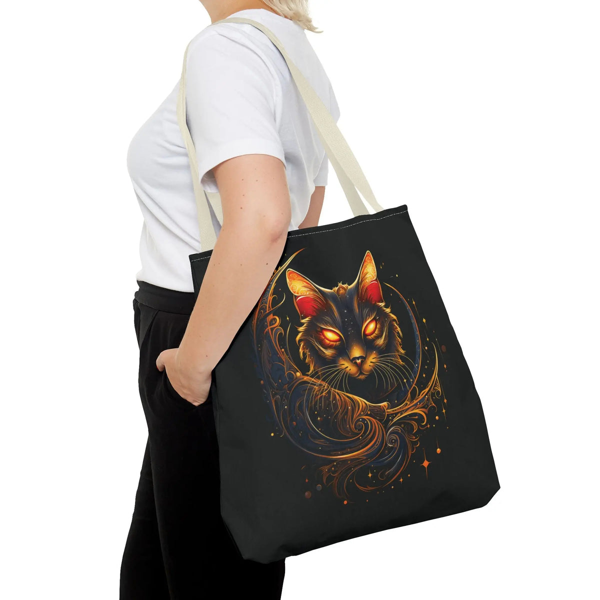 Tote Bag - Butterfly Ears Mystical Glowing Eyed Cat Moon Design Printify