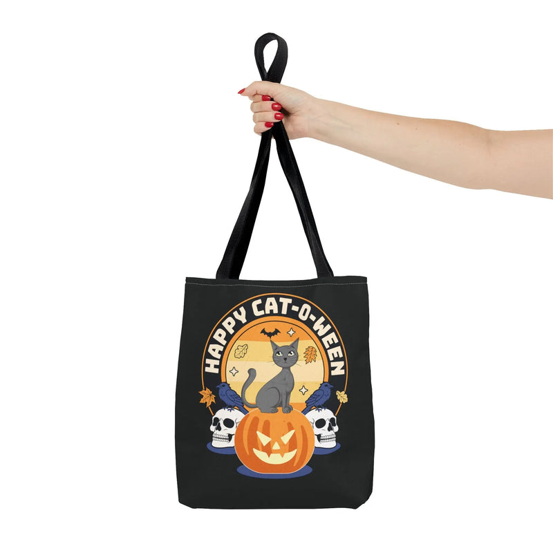 Tote Bag - Halloween Black Cat on Jack O Lantern Design Printify