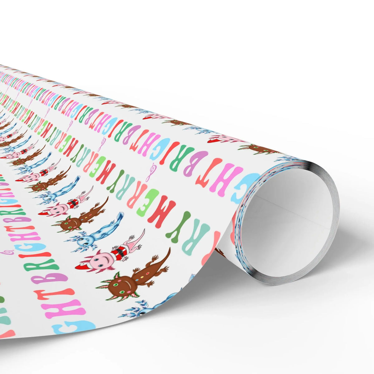 Santa, Gingerbread and Icy Axolotl Holiday Gift Wrap Roll Printify