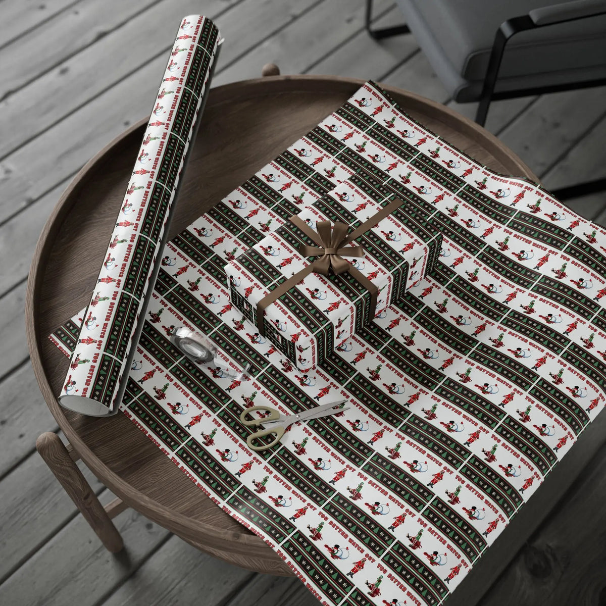 Unwrap the Undead: Zombie Themed Wrapping Paper with Santa, Elf, and Snowman Printify