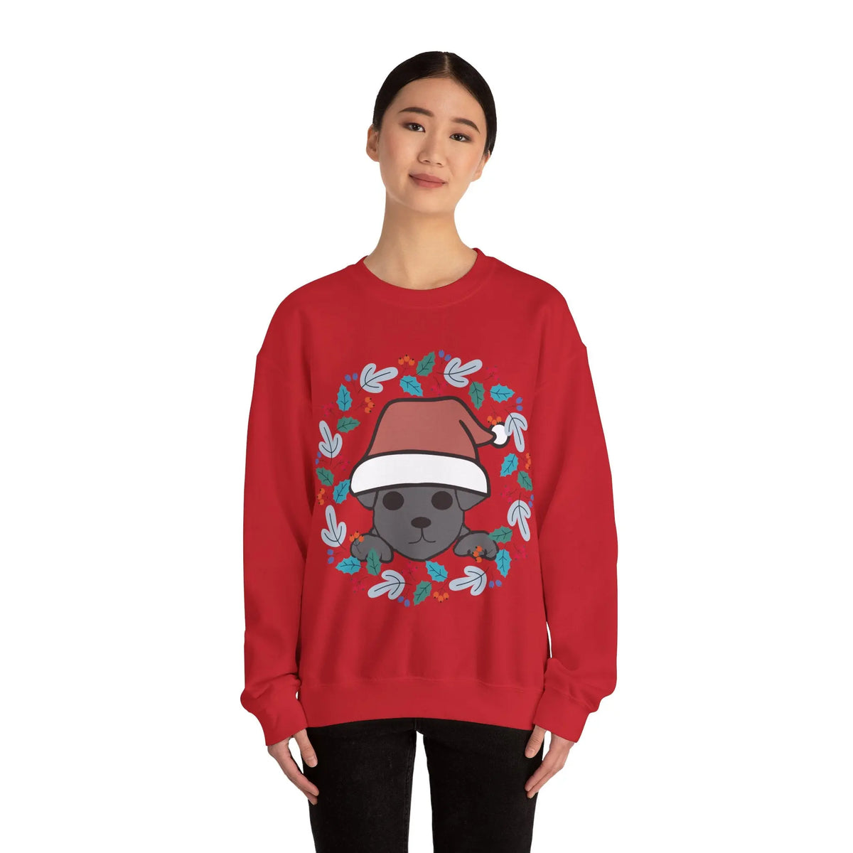 Santa Hat Chiweenie Blue Wreath Sweatshirt - Kawaii Esquire