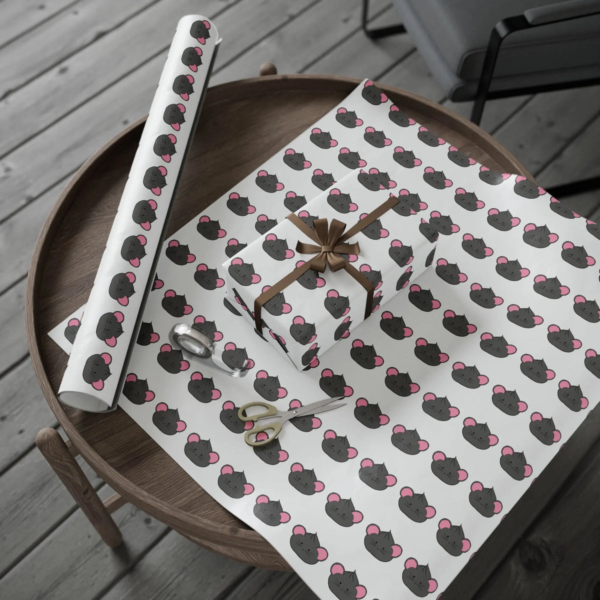 Versatile Gray Mouse Dumpling Pattern Wrapping Paper Printify