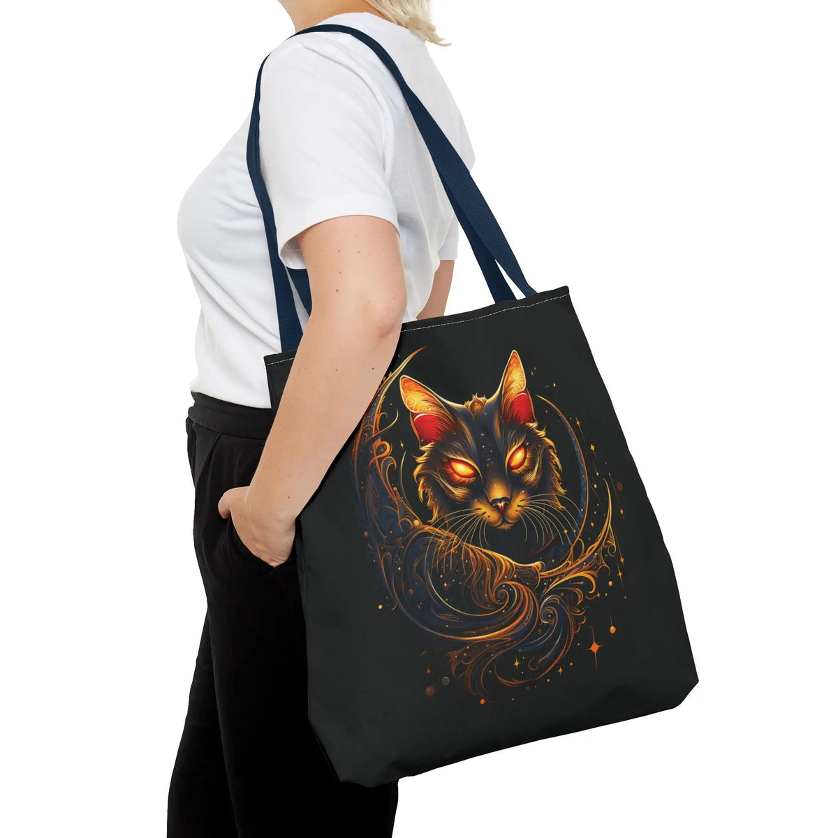 Tote Bag - Butterfly Ears Mystical Glowing Eyed Cat Moon Design Printify