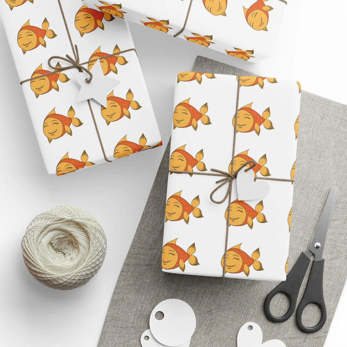 Happy Orange Goldfish Wrapping Paper Printify