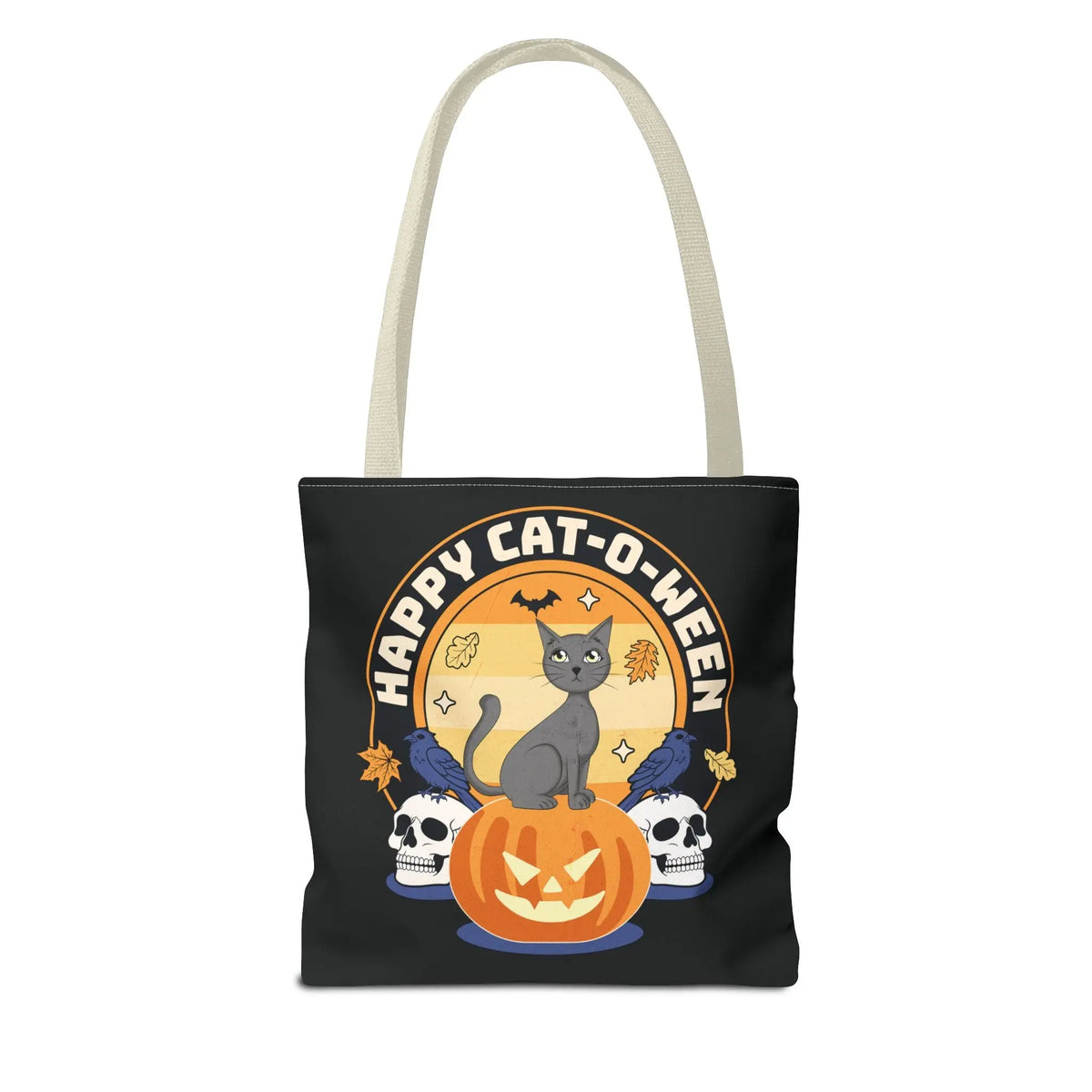 Tote Bag - Halloween Black Cat on Jack O Lantern Design Printify