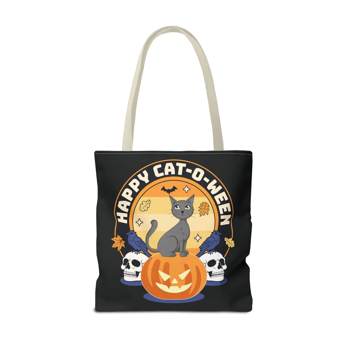 Tote Bag - Halloween Black Cat on Jack O Lantern Design Printify