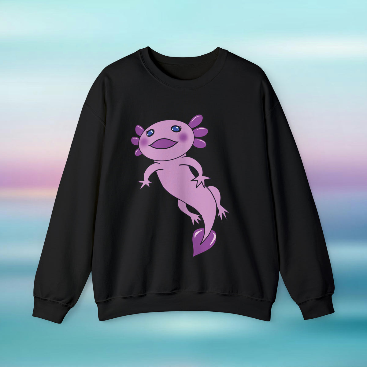 Purple Axolotl Crewneck Sweatshirt | Soft and Durable Fabric Blend | Loose Fit for a Cozy Feel - Kawaii Esquire