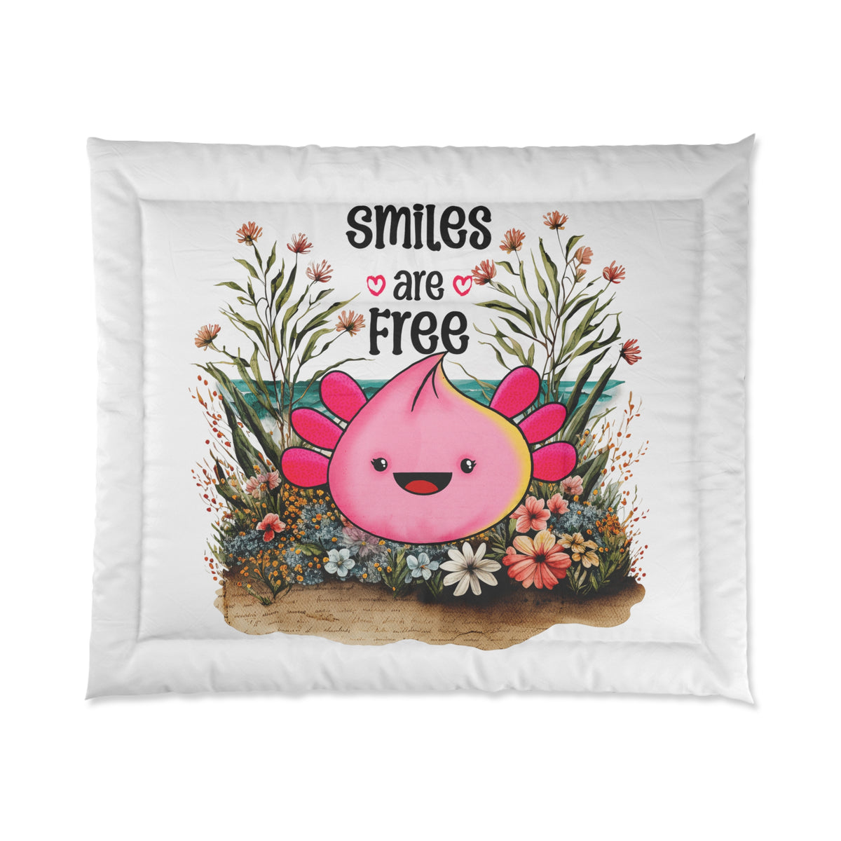 Smiles Pink Axolotl Comforter