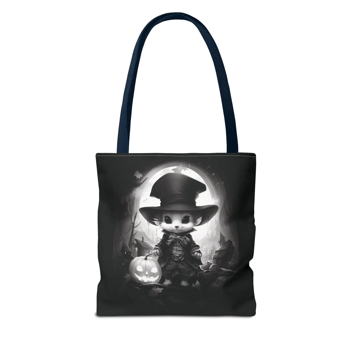 Tote Bag - Black & White Vampire Hunter Mouse with Top Hat Halloween Jack-o'-lantern Printify