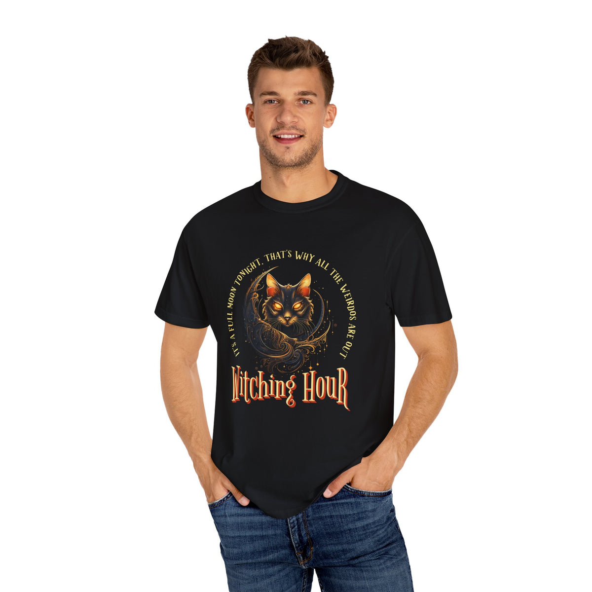 It's a Full Moon Tonight Witchy Cat Graphic Tee - Comfy Relaxed Fit Top - Kawaii Esquire