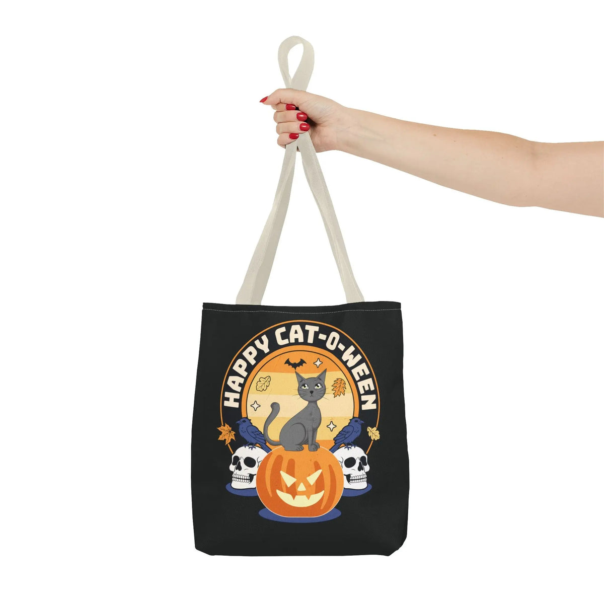 Tote Bag - Halloween Black Cat on Jack O Lantern Design Printify