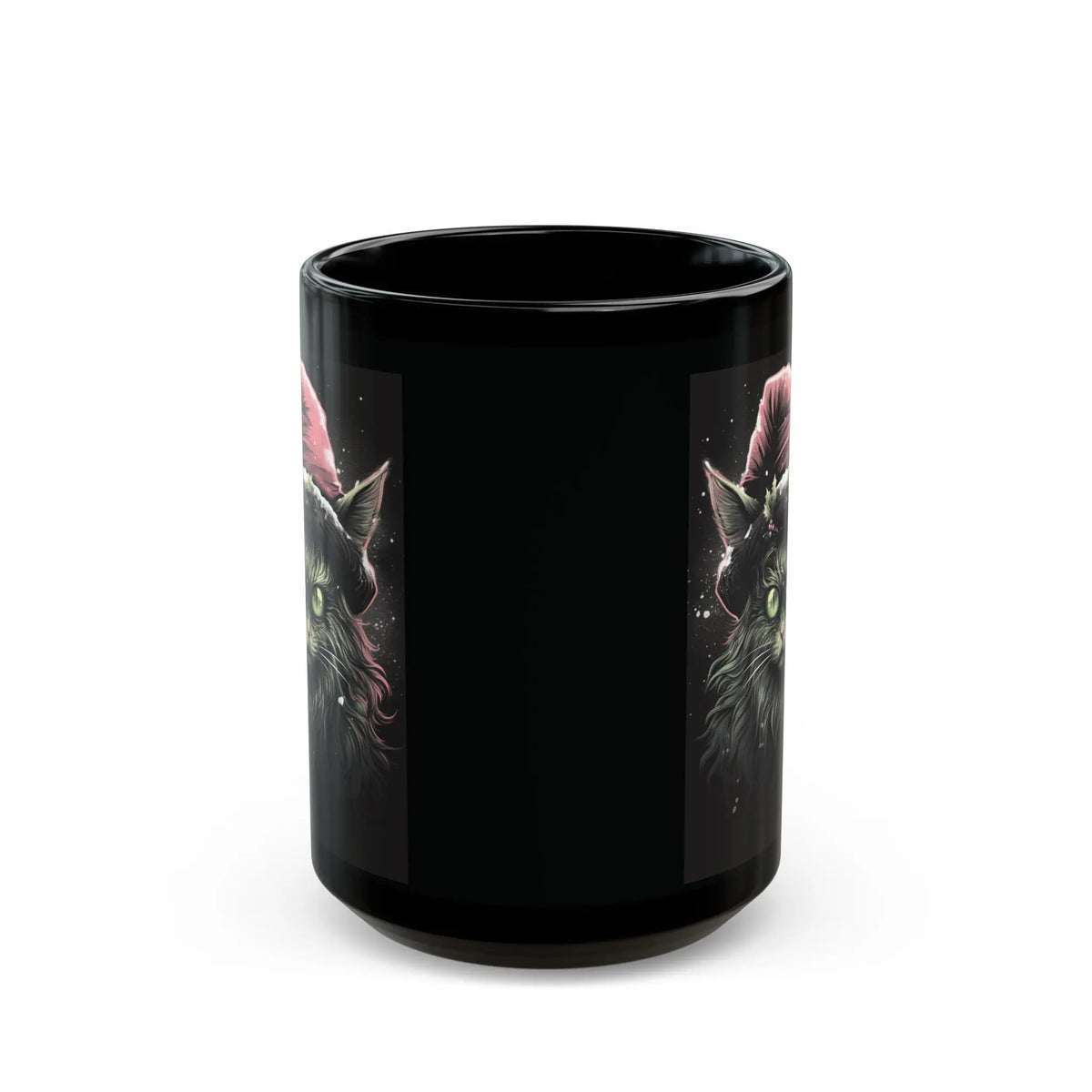 Krampus Cat Red Hat Christmas Mug - Black Ceramic - Unique Holiday Gift, Festive Cat Coffee Cup, Christmas Gift Idea, Cat Lover Printify