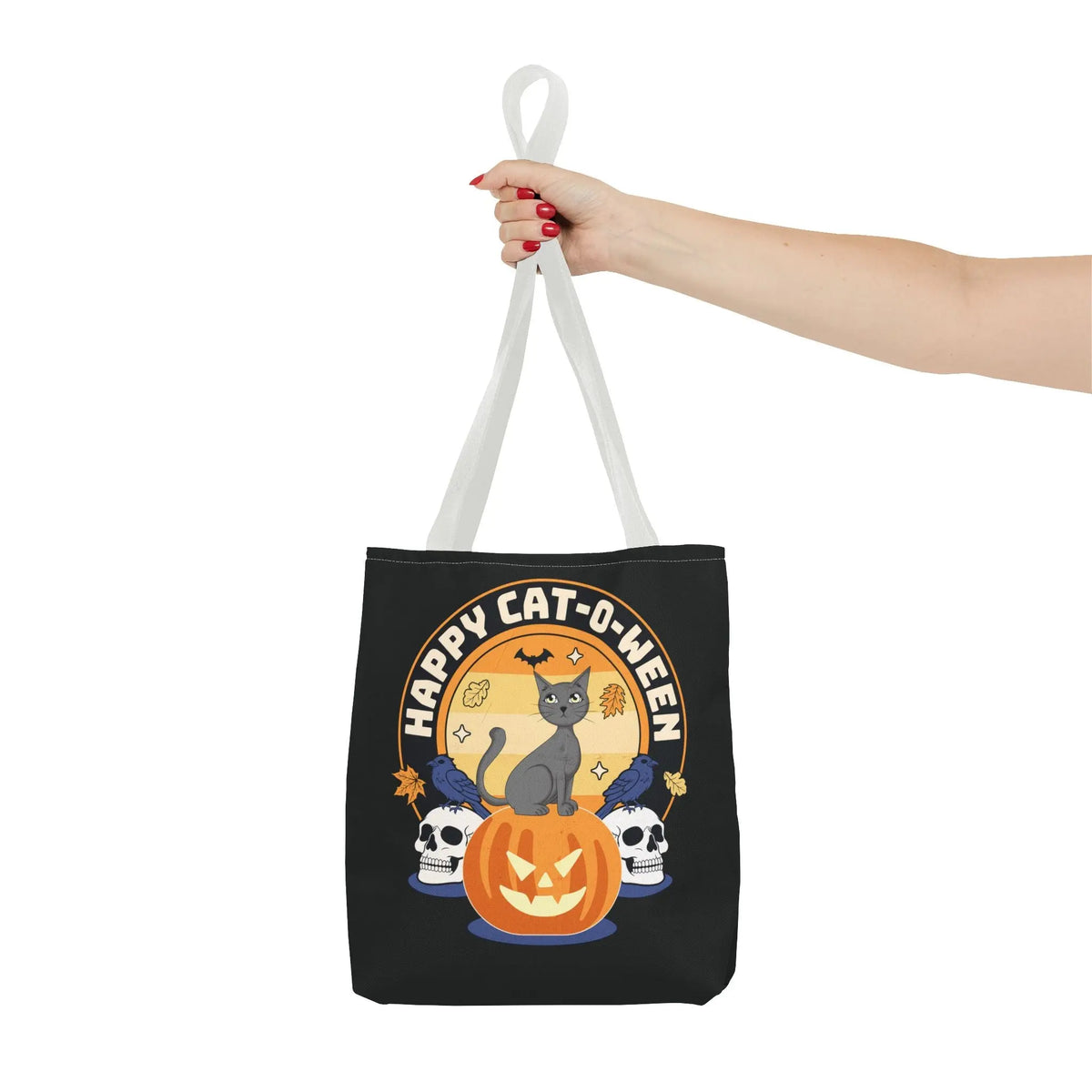 Tote Bag - Halloween Black Cat on Jack O Lantern Design Printify