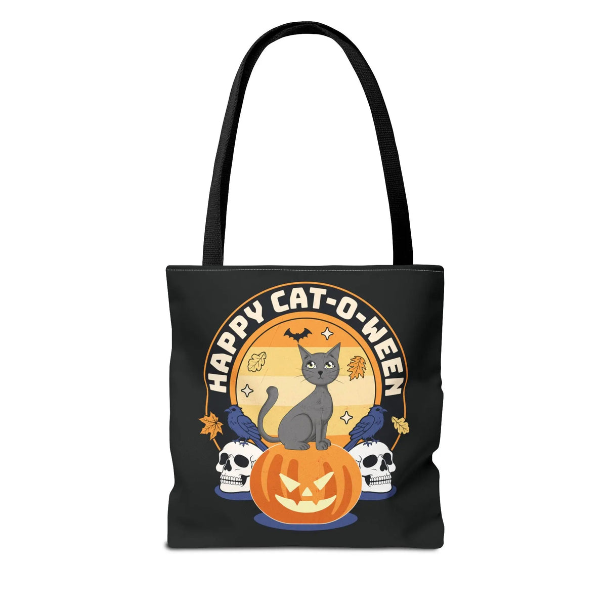 Tote Bag - Halloween Black Cat on Jack O Lantern Design Printify