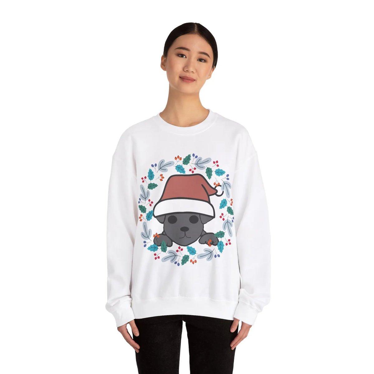 Santa Hat Chiweenie Blue Wreath Sweatshirt - Kawaii Esquire