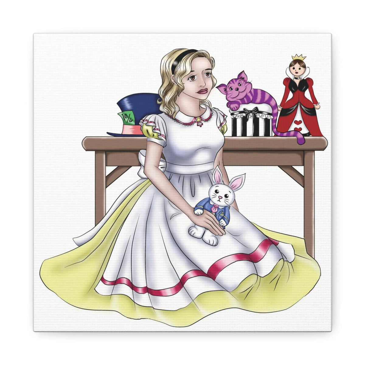 Canvas Wall Art - Teenage Alice with White Rabbit Printify