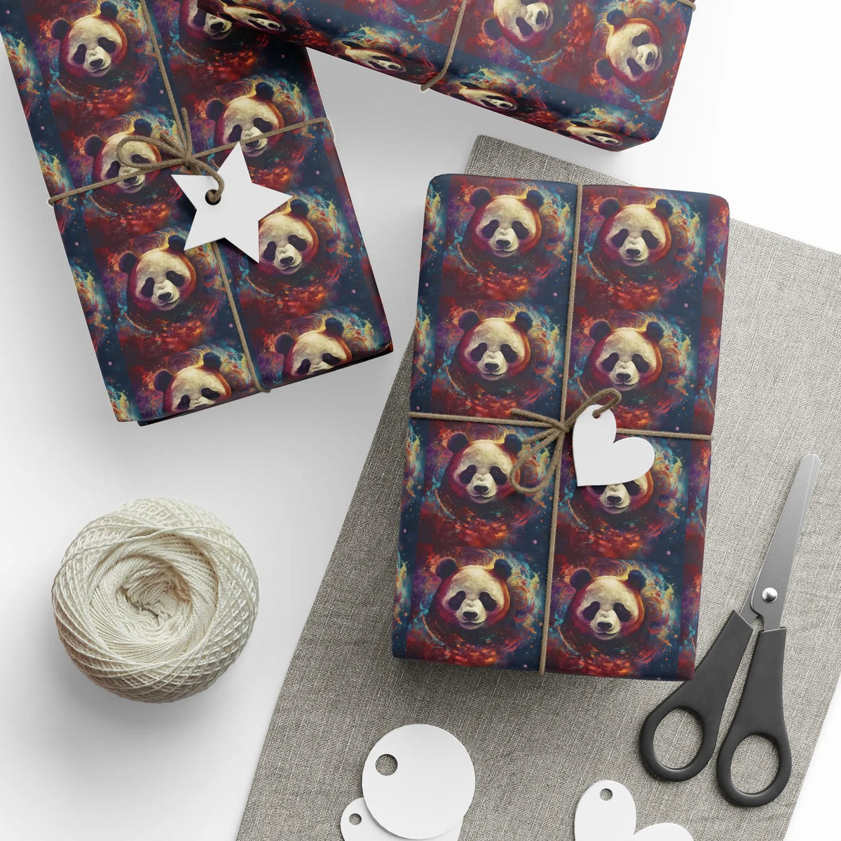 Cosmic Panda Pattern Wrapping Paper Printify