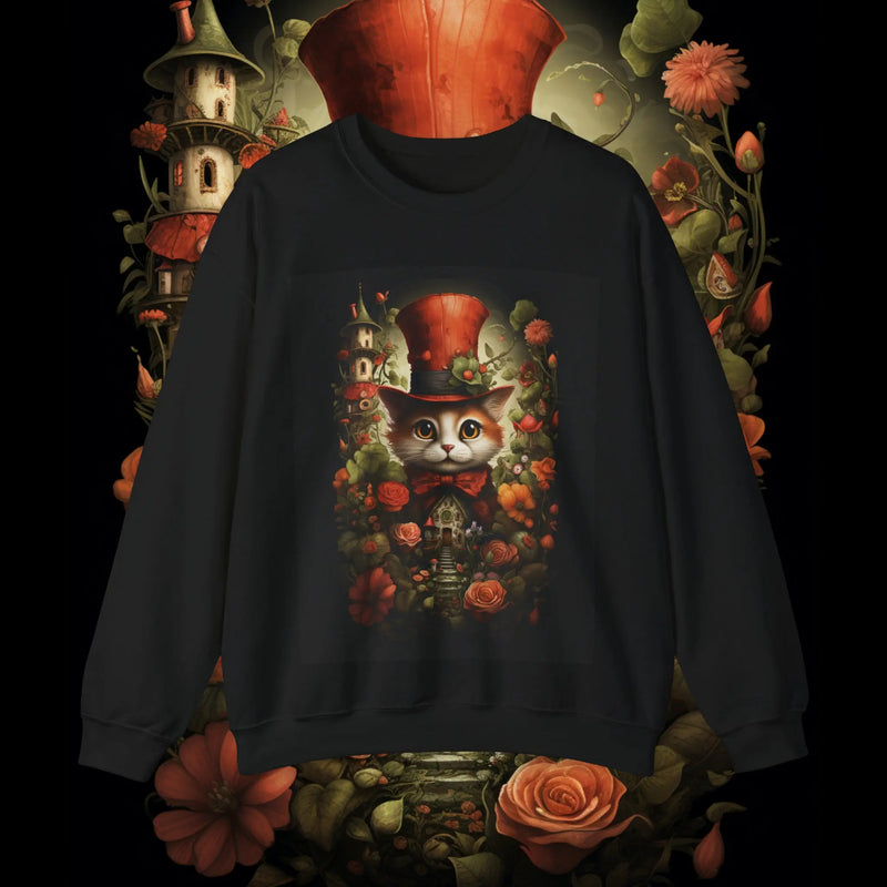 A Dreamy Cat House Fantasy Sweatshirt with Floral Garden - Unique and Cozy - Kawaii Esquire