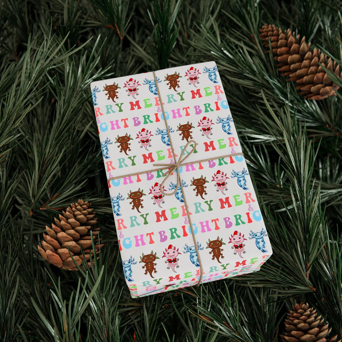 Santa, Gingerbread and Icy Axolotl Holiday Gift Wrap Roll Printify