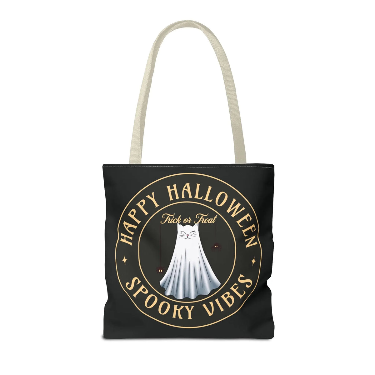 Halloween Tote Bag with Spooky Vibes and Cat Ghost Design Printify