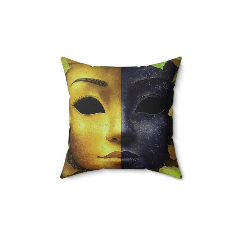 Square Pillow Yellow & Blue Black Dramatic Mask Spun Polyester Printify