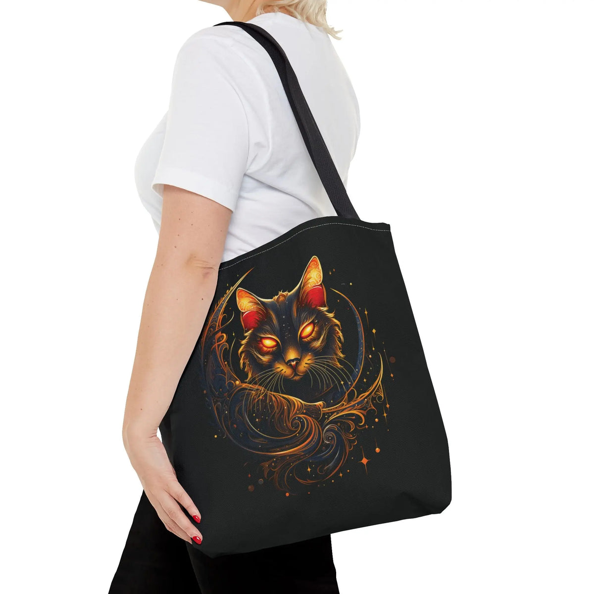 Tote Bag - Butterfly Ears Mystical Glowing Eyed Cat Moon Design Printify