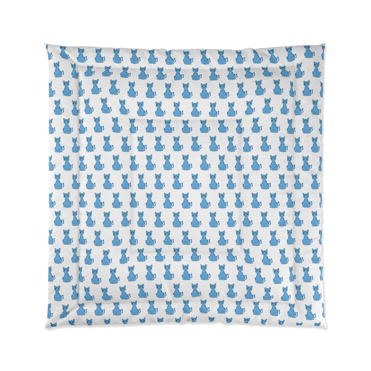 Unique Blue Cat with Green Eyes Pattern Comforter - Lightweight Polyester Bedding - Kawaii Esquire