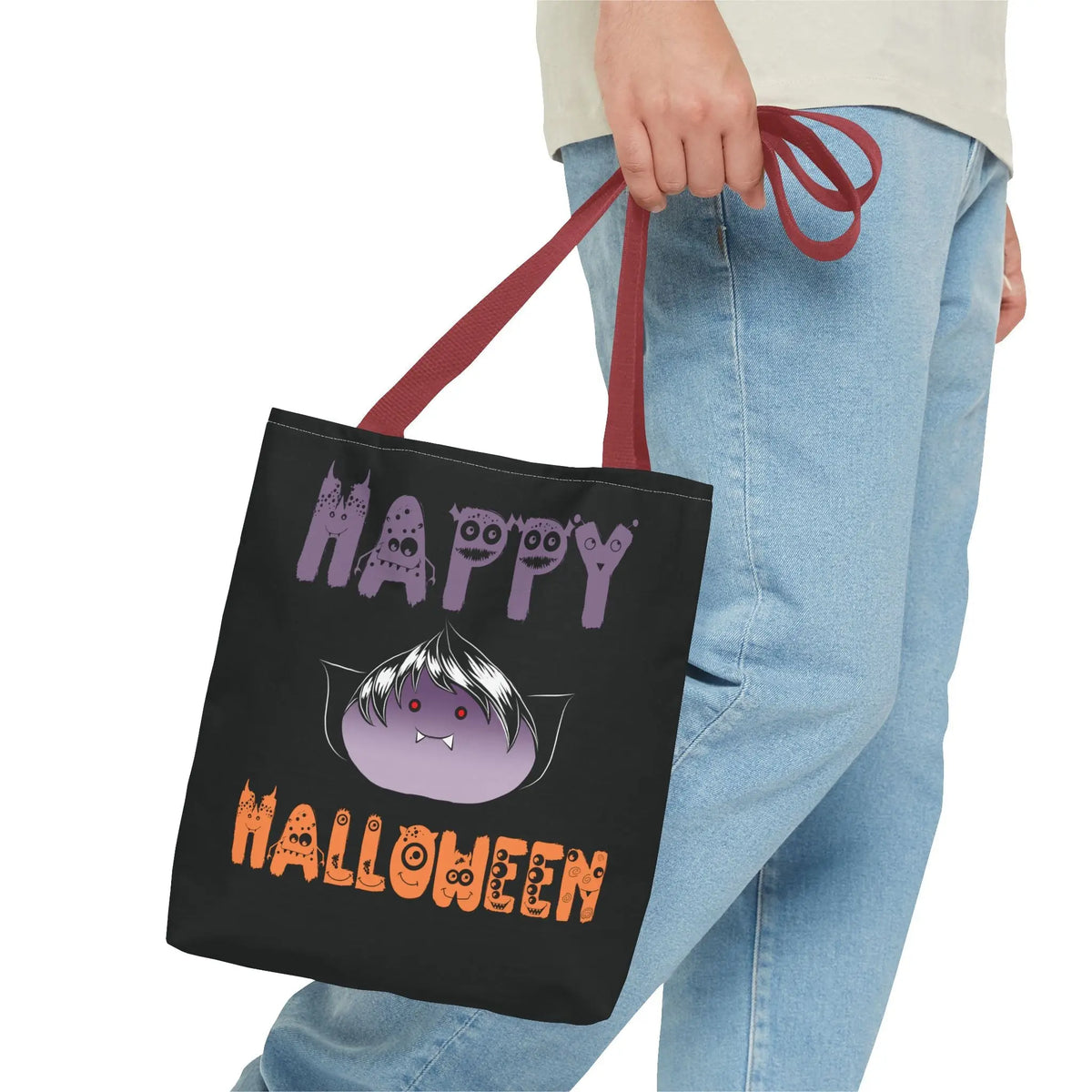 Halloween Tote Bag with Monster Design and Vampire Dumping Printify