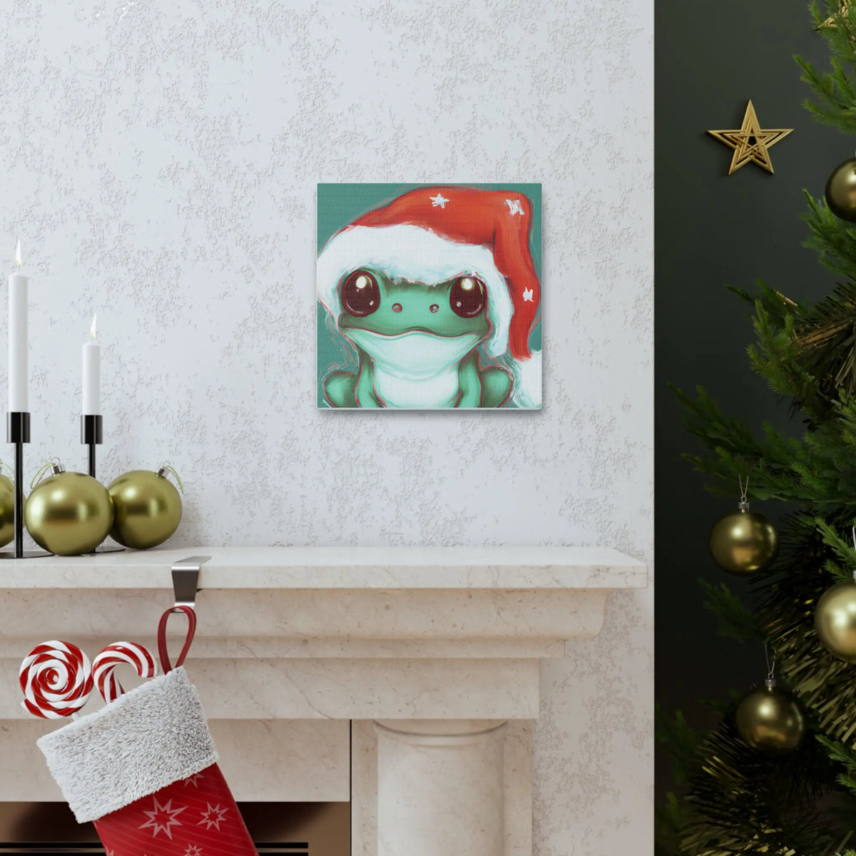 Cute Tree Frog with Santa Hat Design Printify