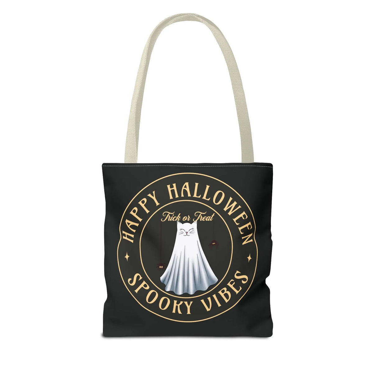 Halloween Tote Bag with Spooky Vibes and Cat Ghost Design Printify