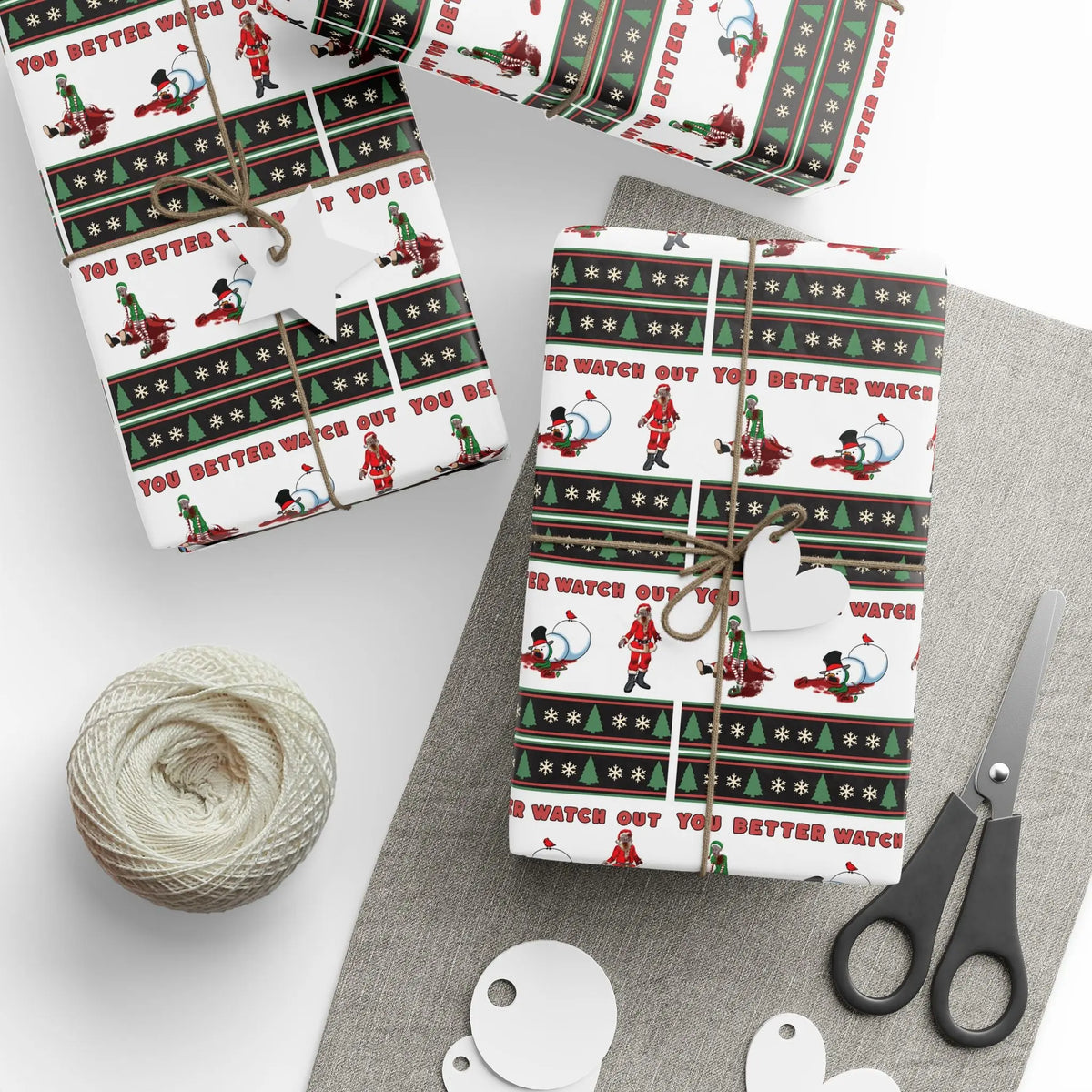 Unwrap the Undead: Zombie Themed Wrapping Paper with Santa, Elf, and Snowman Printify