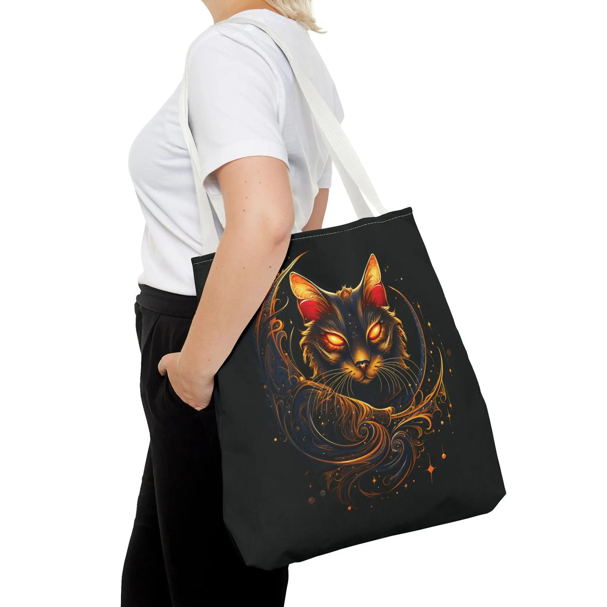 Tote Bag - Butterfly Ears Mystical Glowing Eyed Cat Moon Design Printify