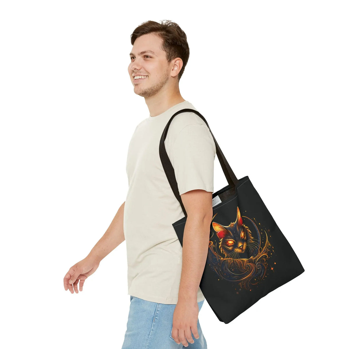 Tote Bag - Butterfly Ears Mystical Glowing Eyed Cat Moon Design Printify