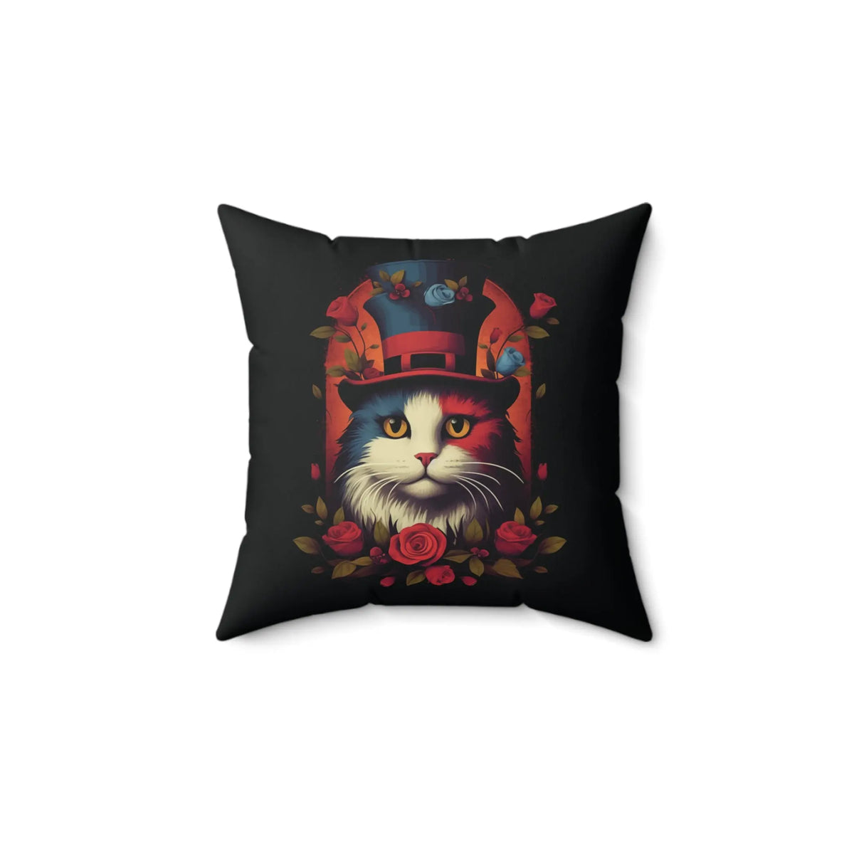 Mysterious Steampunk Cat with Roses Pillow Printify