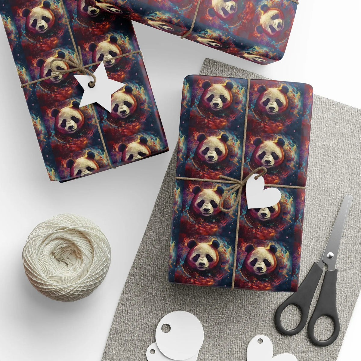 Cosmic Panda Pattern Wrapping Paper Printify