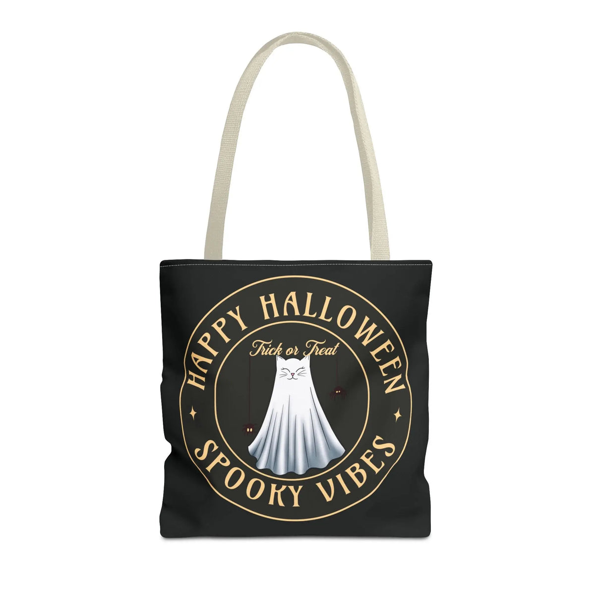 Halloween Tote Bag with Spooky Vibes and Cat Ghost Design Printify