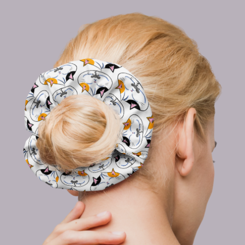 Cat & Mouse Recycled Scrunchie with Bow