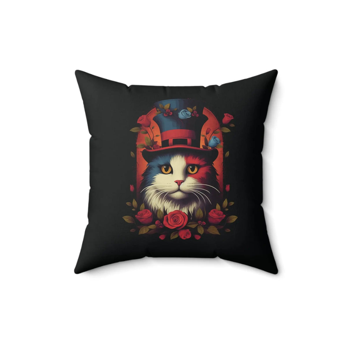 Mysterious Steampunk Cat with Roses Pillow Printify