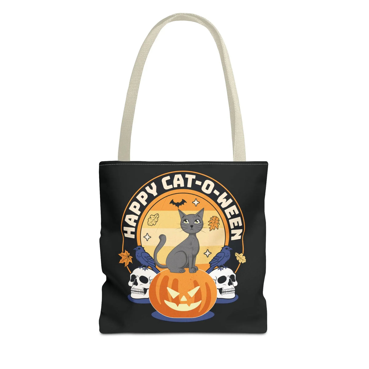 Tote Bag - Halloween Black Cat on Jack O Lantern Design Printify