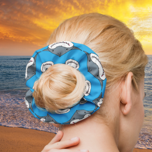 Shark Dumpling Recycled Scrunchie with Bow